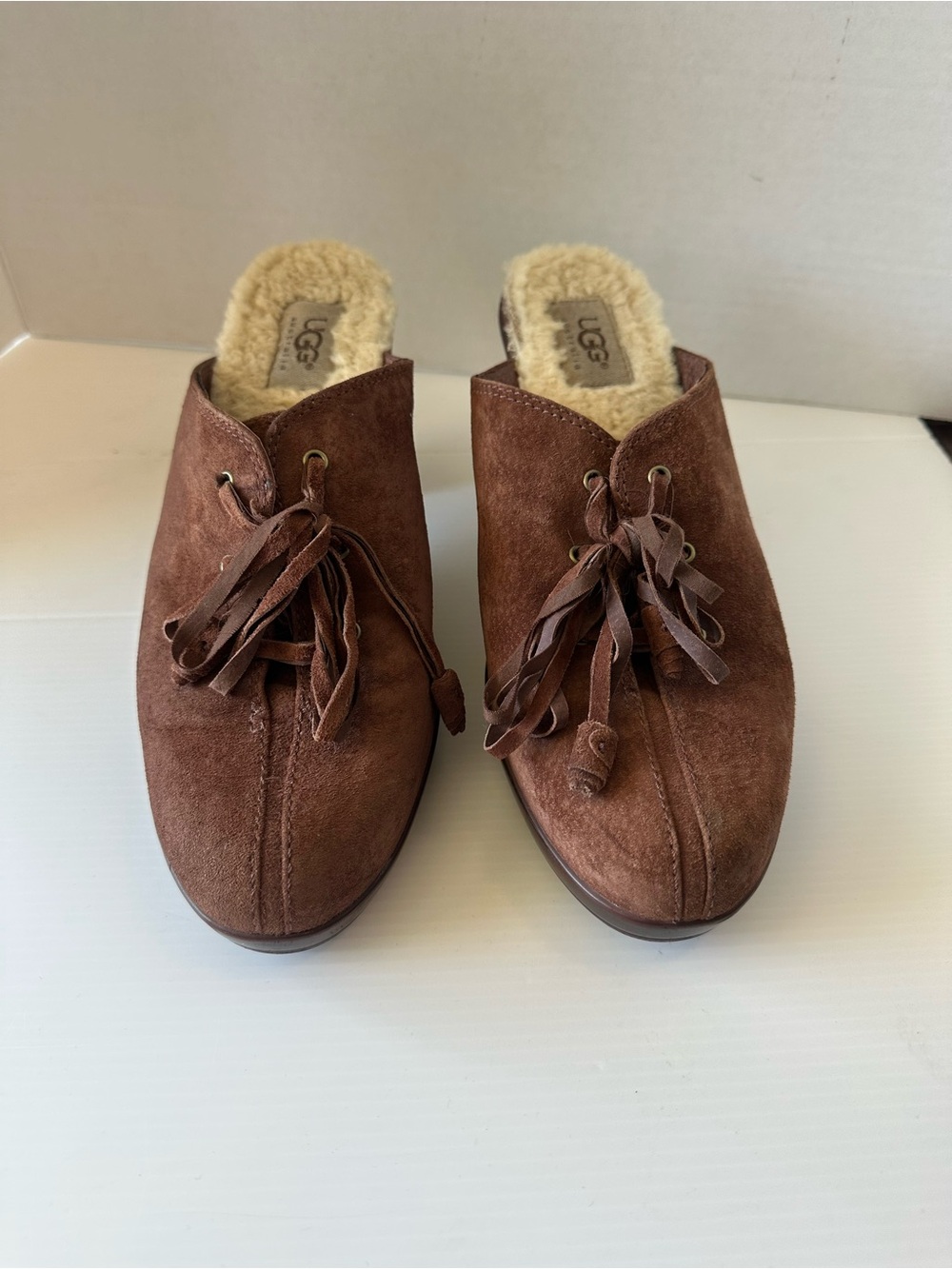 Vintage UGG Molly Suede Shearling Slip On Clog Heels Mule Shoes Womens 8 - Picture 3 of 7